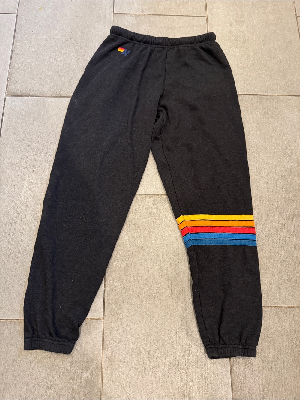 Aviator Nation Black Sweatpants with Rainbow Side Stripes